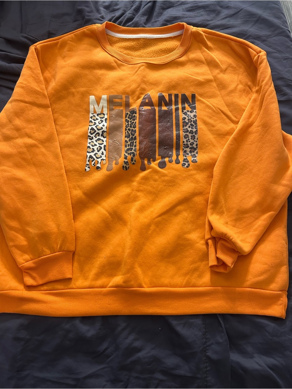 SHEIN Orange 'Melanin' Leopard Graphic Crewneck Sweatshirt